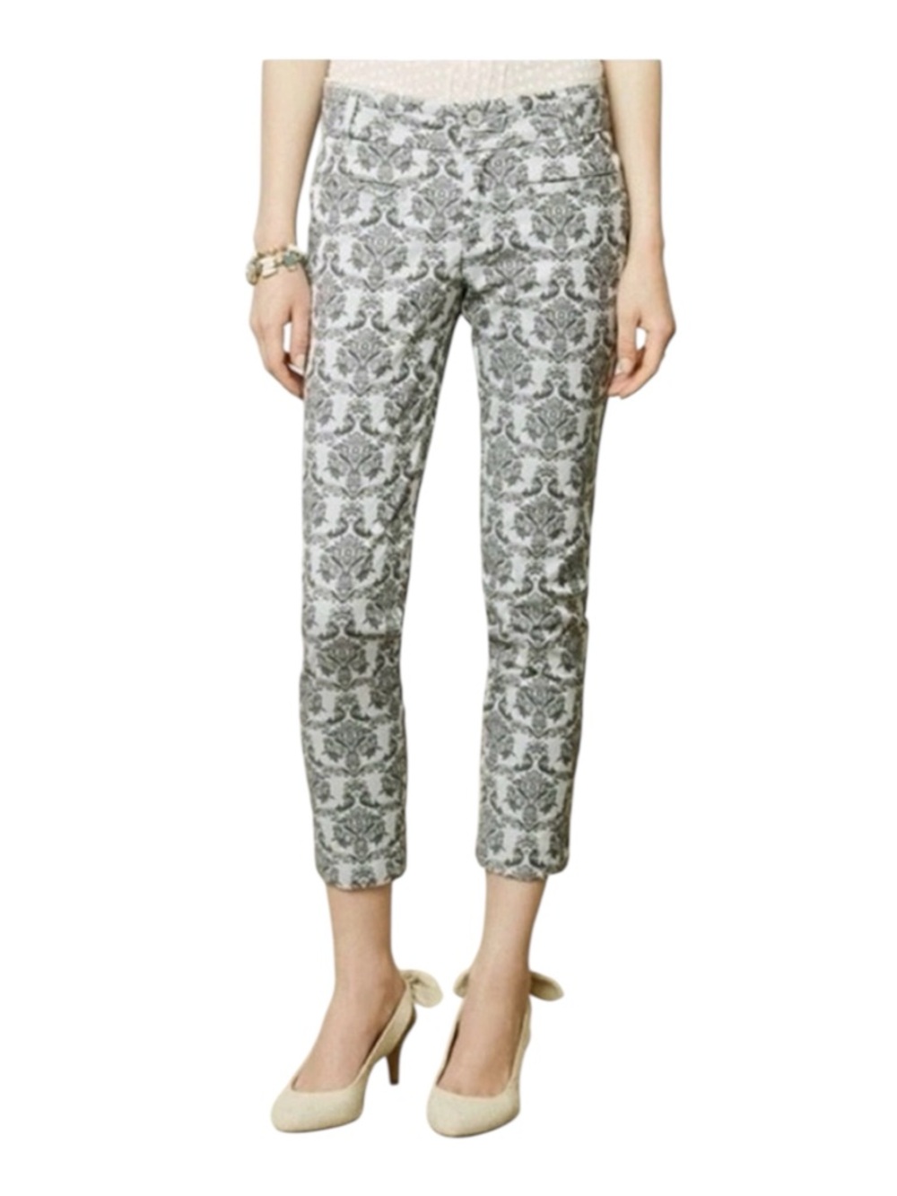 Anthropologie Cartonnier size 2 olive/grey Brocade Charlie Ankle Pant